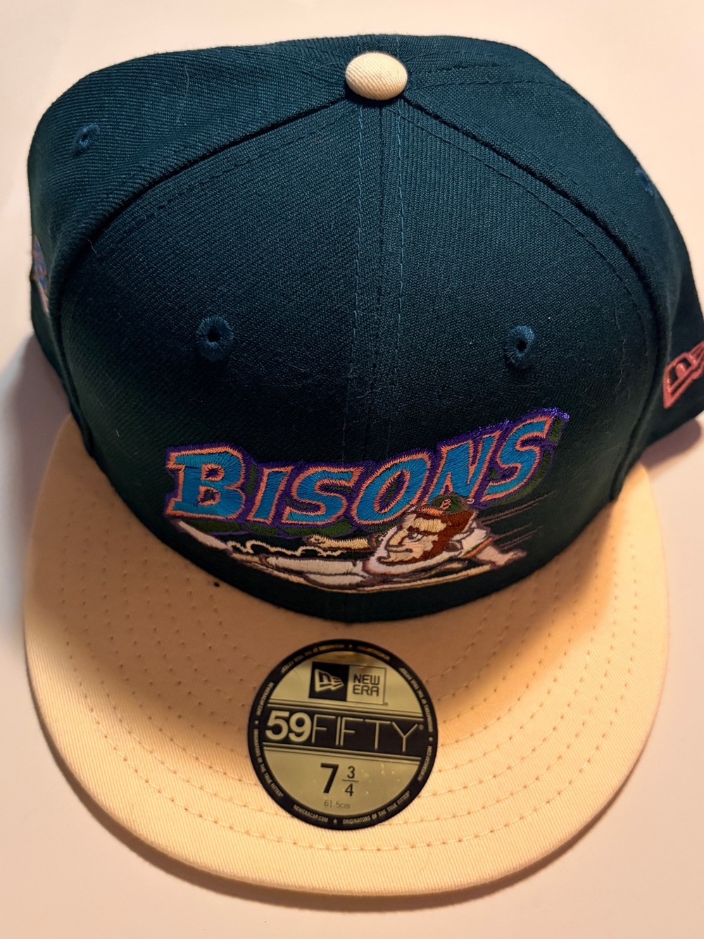 New Era Fitted Hat Teal Crown with Pink Brim size 7 3/4